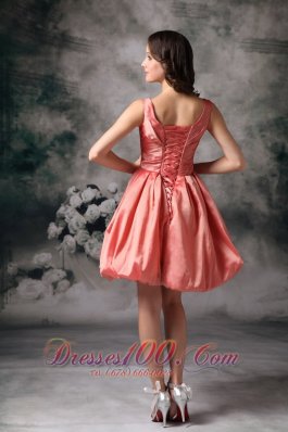 Bateau Watermelon Red A-line Taffeta Mini-length Dama Dresses