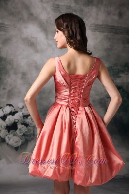 Bateau Watermelon Red A-line Taffeta Mini-length Dama Dresses