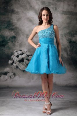 One Shoulder Aqua Blue Beading Homecoming Dama Dresses