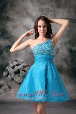 One Shoulder Aqua Blue Beading Homecoming Dama Dresses