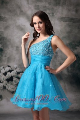 One Shoulder Aqua Blue Beading Homecoming Dama Dresses