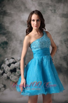 One Shoulder Aqua Blue Beading Homecoming Dama Dresses