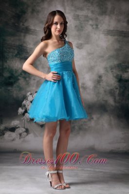 One Shoulder Aqua Blue Beading Homecoming Dama Dresses