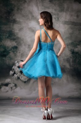 One Shoulder Aqua Blue Beading Homecoming Dama Dresses