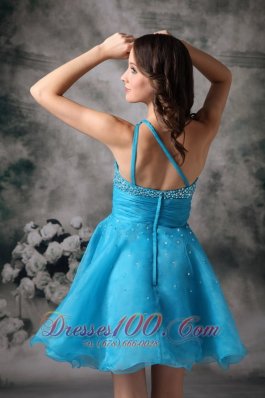 One Shoulder Aqua Blue Beading Homecoming Dama Dresses