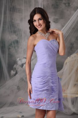 Ruched Lilac Beading Chiffon Homecoming Dama Dresses