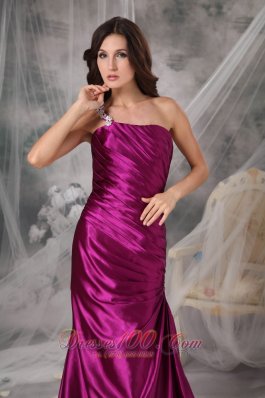 One Shoulder Fuchsia Ruched Taffeta Evening Dama Dress