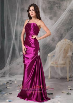 One Shoulder Fuchsia Ruched Taffeta Evening Dama Dress