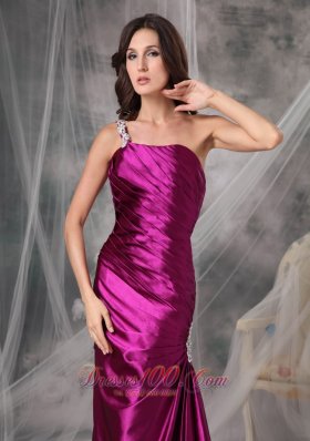 One Shoulder Fuchsia Ruched Taffeta Evening Dama Dress