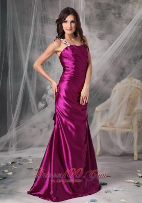 One Shoulder Fuchsia Ruched Taffeta Evening Dama Dress