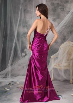 One Shoulder Fuchsia Ruched Taffeta Evening Dama Dress