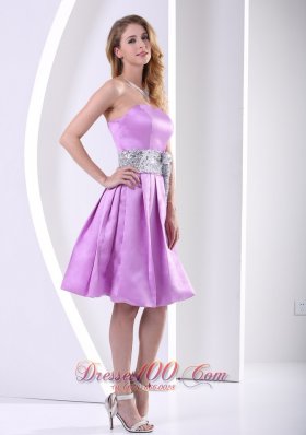 Lavender Sequined Satin Knee-length Prom Dama Dresses