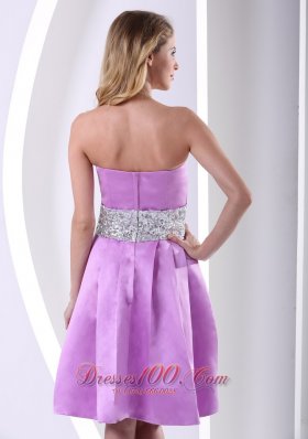 Lavender Sequined Satin Knee-length Prom Dama Dresses