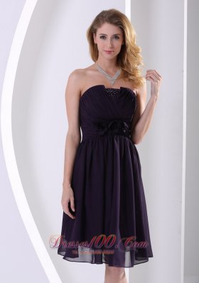 Dark Purple Chiffon Hand Made Flower Prom Dama Dresses