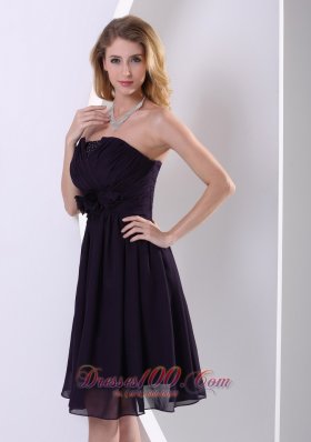 Dark Purple Chiffon Hand Made Flower Prom Dama Dresses