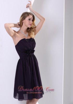 Dark Purple Chiffon Hand Made Flower Prom Dama Dresses