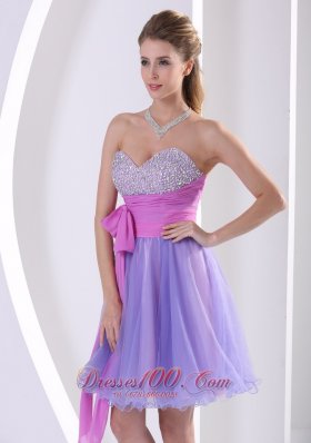 Heavy Beading Lavender Mini-length Strapless Bridesmaid Dress