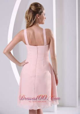 V-neck Baby Pink Empire Knee-length Prom Dama Dresses
