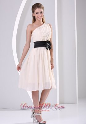 One Shoulder Champagne Knee-length Chiffon Dama Dress