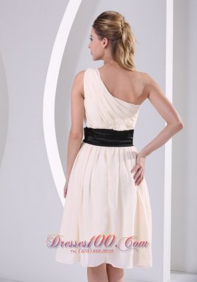 One Shoulder Champagne Knee-length Chiffon Dama Dress