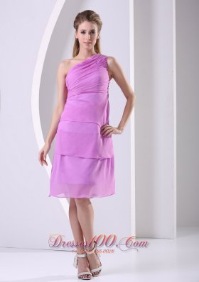 Layered One Shoulder Lavender Ruched Prom Dama Dresses