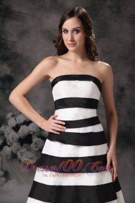 Black and White A-line Strapless Bridesmaid Dama Dress