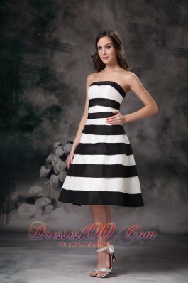 Black and White A-line Strapless Bridesmaid Dama Dress