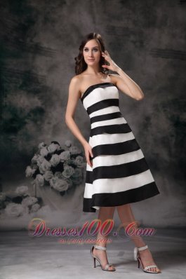 Black and White A-line Strapless Bridesmaid Dama Dress