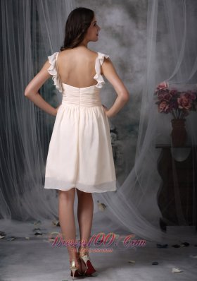 V-neck Off White Straps Chiffon Ruched Dama Dresses