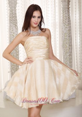 Champagne A-line Strapless Mini-length Prom Dama Dresses