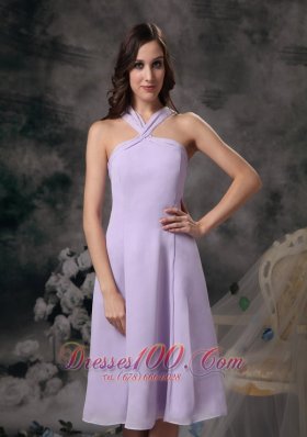 Cross Straps Lilac V-neck Chiffon Prom Dama Dresses