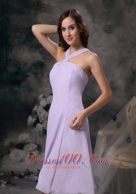 Cross Straps Lilac V-neck Chiffon Prom Dama Dresses