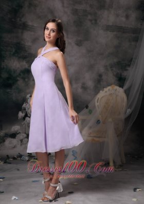 Cross Straps Lilac V-neck Chiffon Prom Dama Dresses