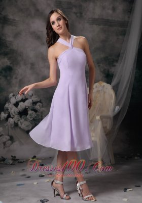 Cross Straps Lilac V-neck Chiffon Prom Dama Dresses