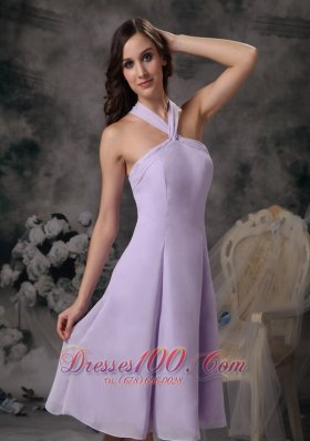 Cross Straps Lilac V-neck Chiffon Prom Dama Dresses