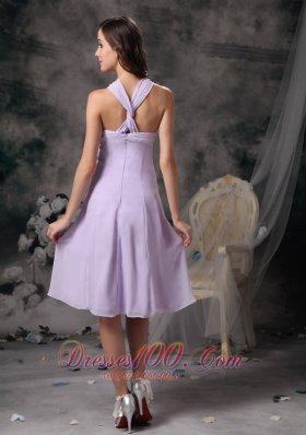 Cross Straps Lilac V-neck Chiffon Prom Dama Dresses