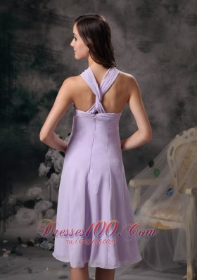 Cross Straps Lilac V-neck Chiffon Prom Dama Dresses