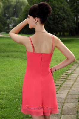 Coral Red V-neck Mini-length Chiffon Bridesmaid Dama Dresses