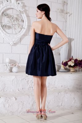 Navy Blue Taffeta Ruched Strapless Mini-length Dama Dresses