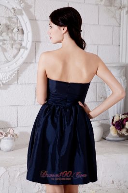 Navy Blue Taffeta Ruched Strapless Mini-length Dama Dresses