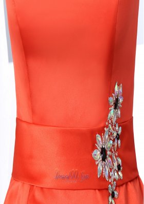 Bateau Orange Red Beading Bridesmaid Dama Dress