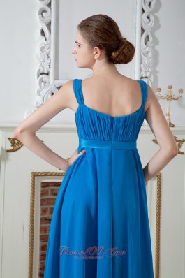 Sky Blue Straps Knee-length Chiffon Prom Dama Dresses