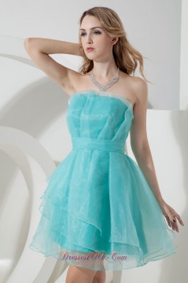 Turquoise Mini-length Organza Ruched Cocktail Dama Dresses