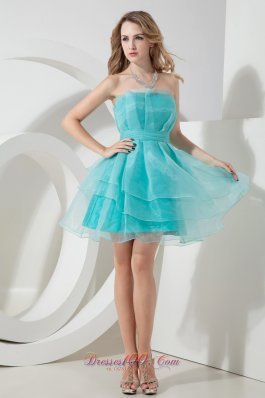 Turquoise Mini-length Organza Ruched Cocktail Dama Dresses
