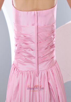 Halter Tea-length Taffeta Pink Bowknot Dama Dresses