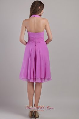 Lavender Halter Knee-length Chiffon Bridesmaid Dama Dresses