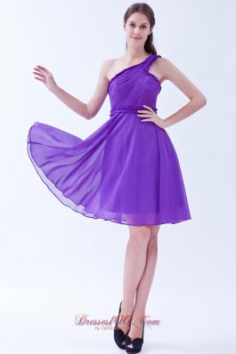 One Shoulder Purple A-line Chiffon Knee-length Dama Dresses