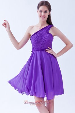 One Shoulder Purple A-line Chiffon Knee-length Dama Dresses