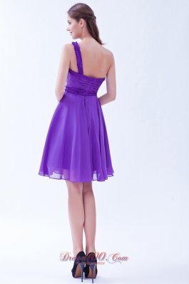 One Shoulder Purple A-line Chiffon Knee-length Dama Dresses