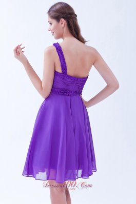 One Shoulder Purple A-line Chiffon Knee-length Dama Dresses